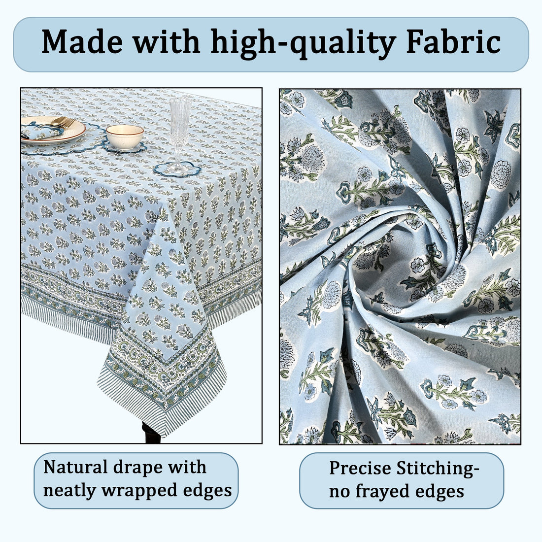 Harbor Blue Square & Rectangle Tablecloth Ridhi Block Print