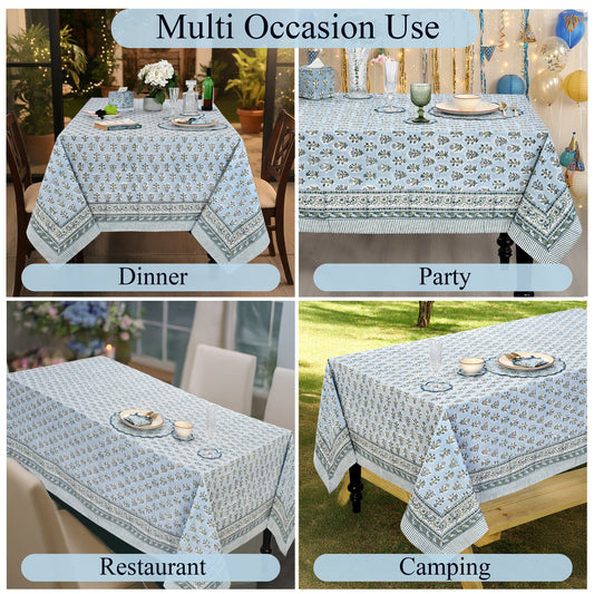 Harbor Blue Square & Rectangle Tablecloth Ridhi Block Print
