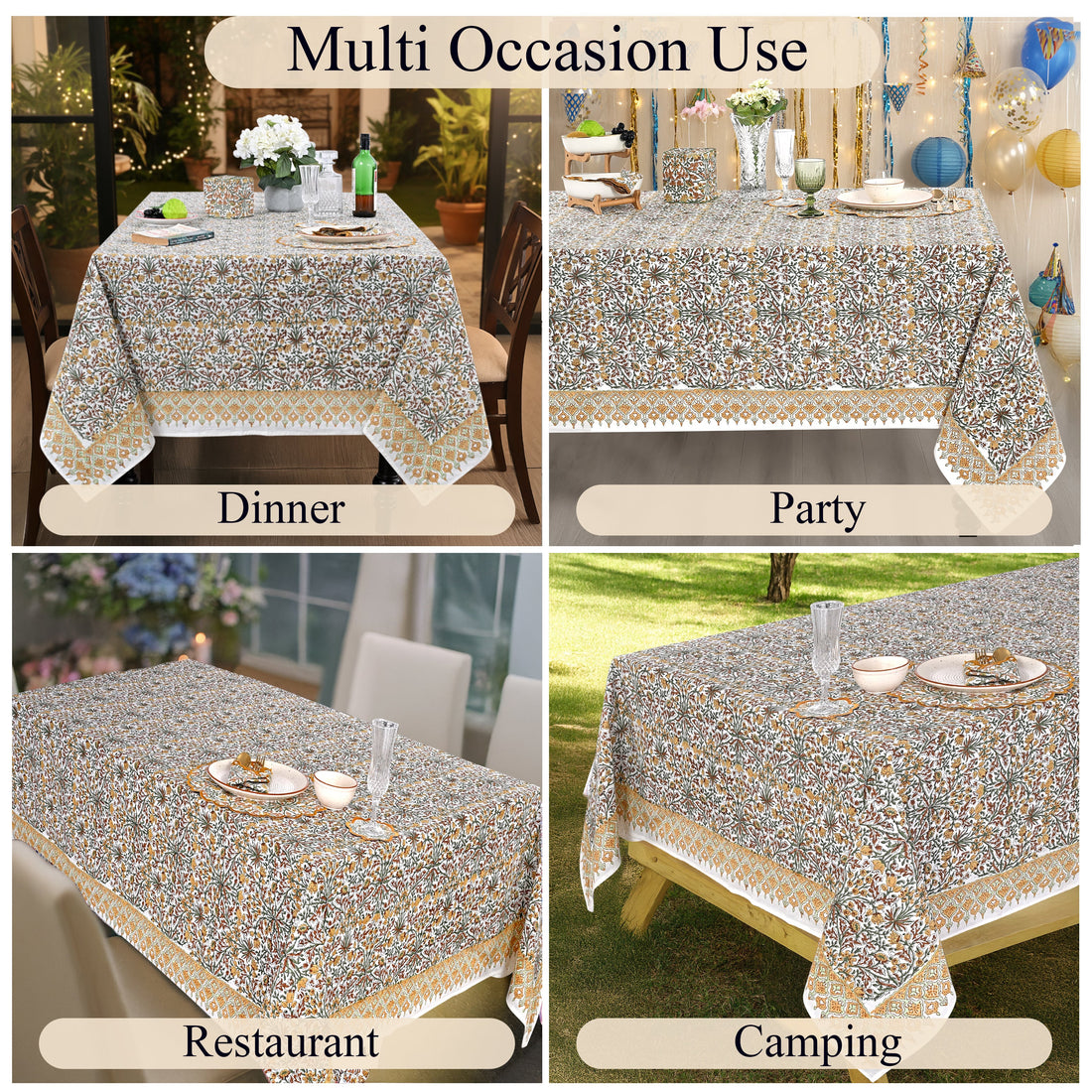 Goldenrod Yellow Square & Rectangle Tablecloth Ridhi Block Print
