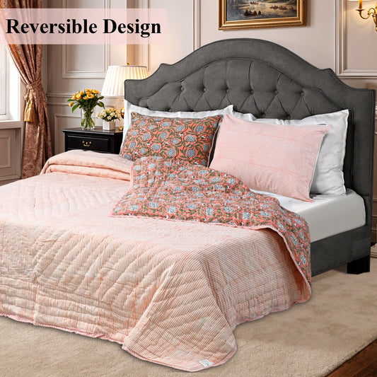 Dark Salmon Pink Quilt Ridhi Block Print