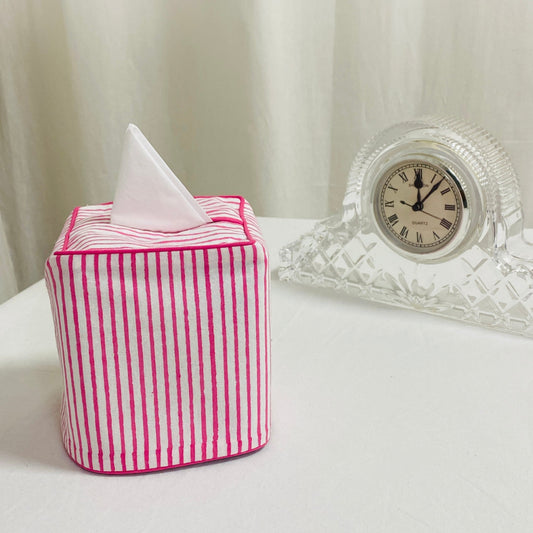 Pink Stripe Tissue Box Cover Ridhi Block Print