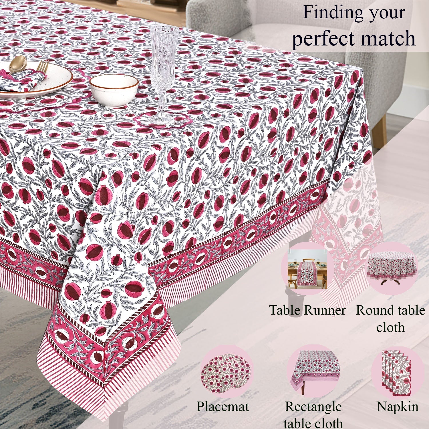 Sangria Red Rectangle Tablecloth Ridhi Block Print