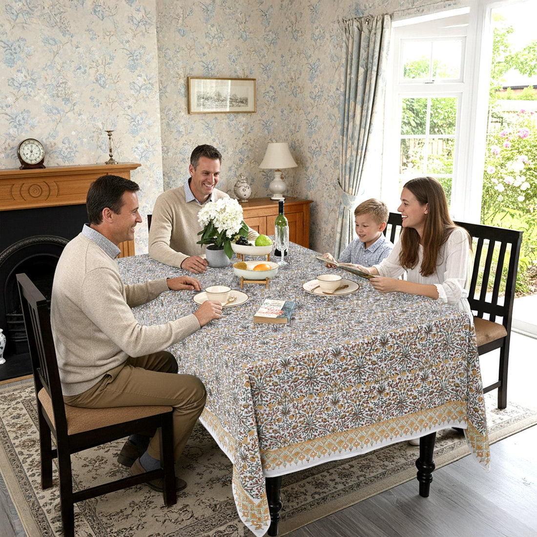 Goldenrod Yellow Square & Rectangle Tablecloth Ridhi Block Print