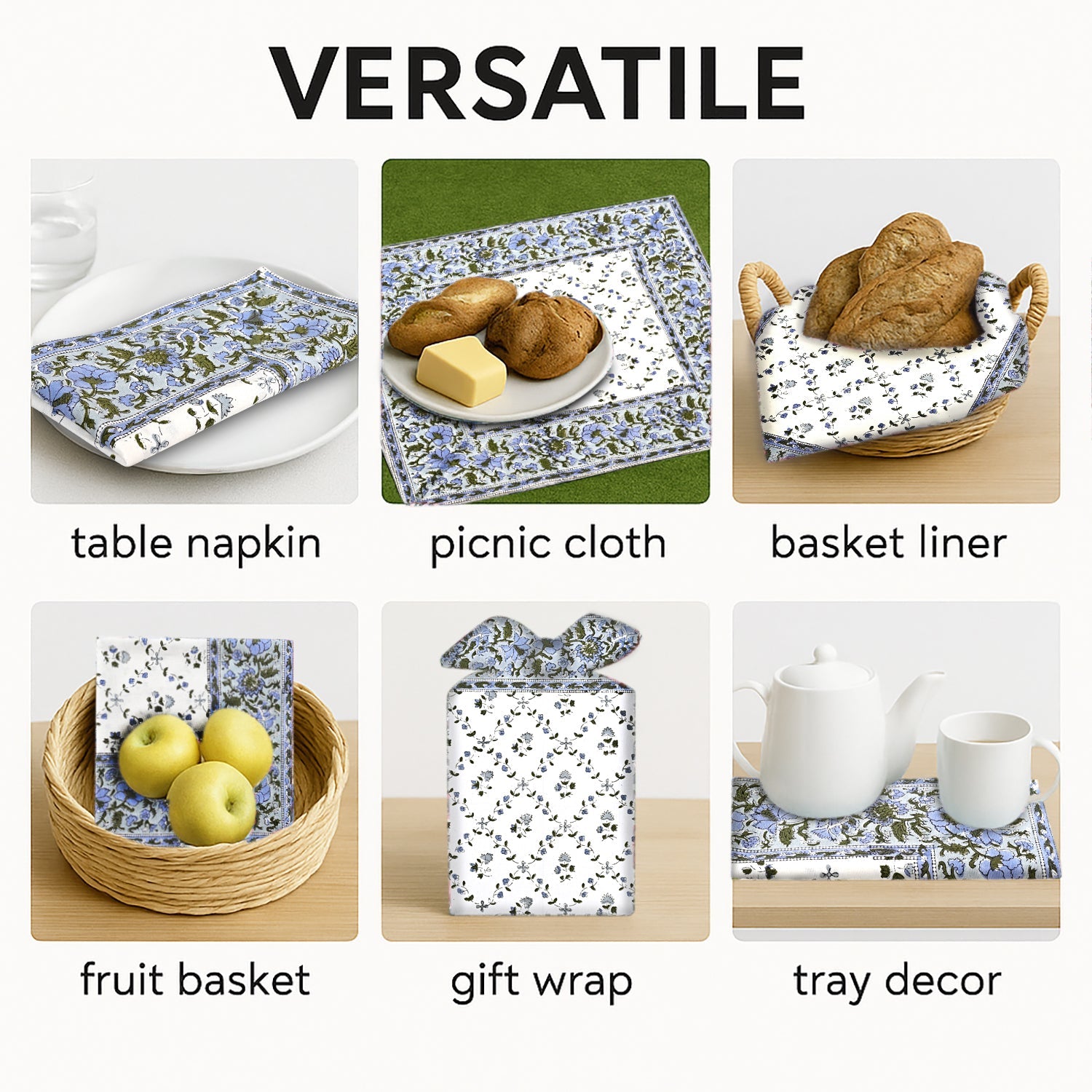 Powder Blue Border Napkins Ridhi Block Print