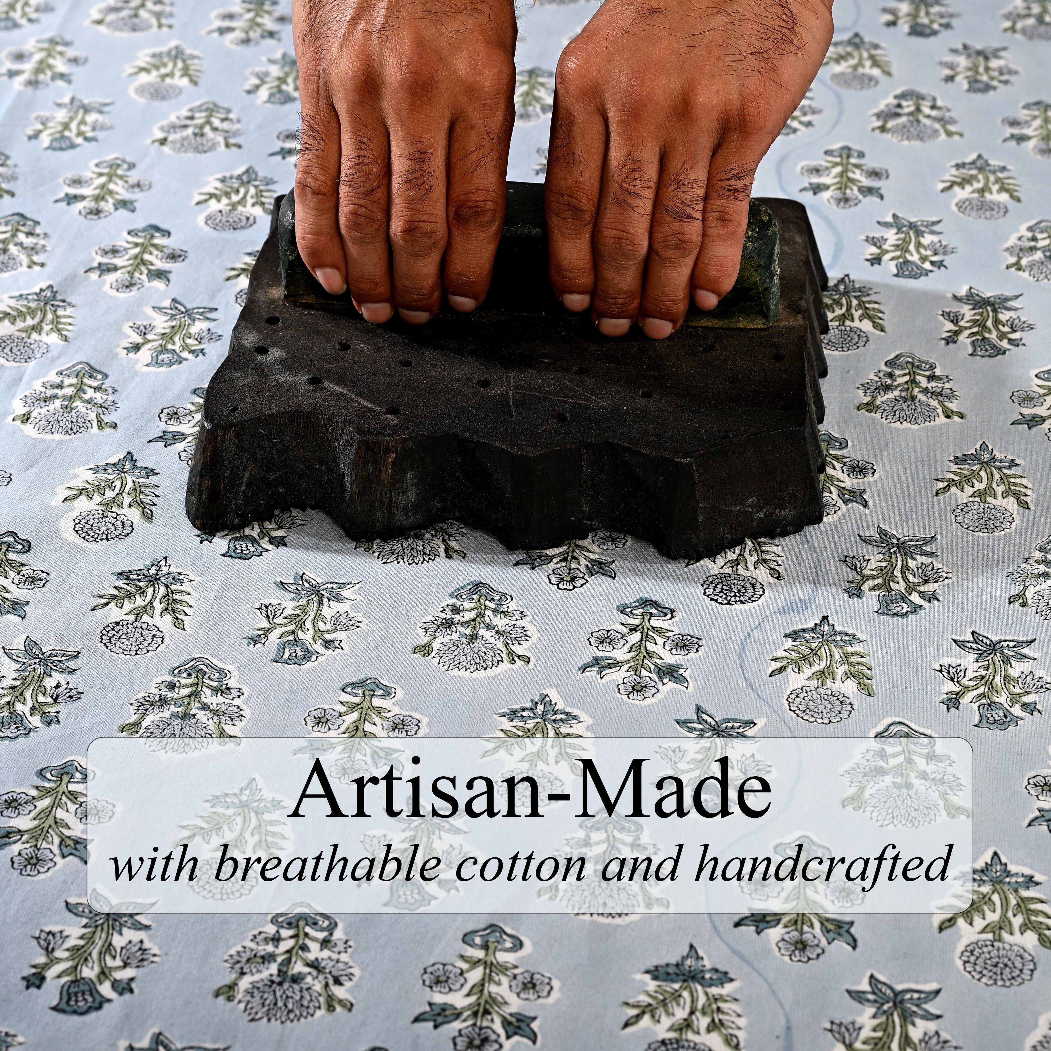 Harbor Blue Square & Rectangle Tablecloth Ridhi Block Print
