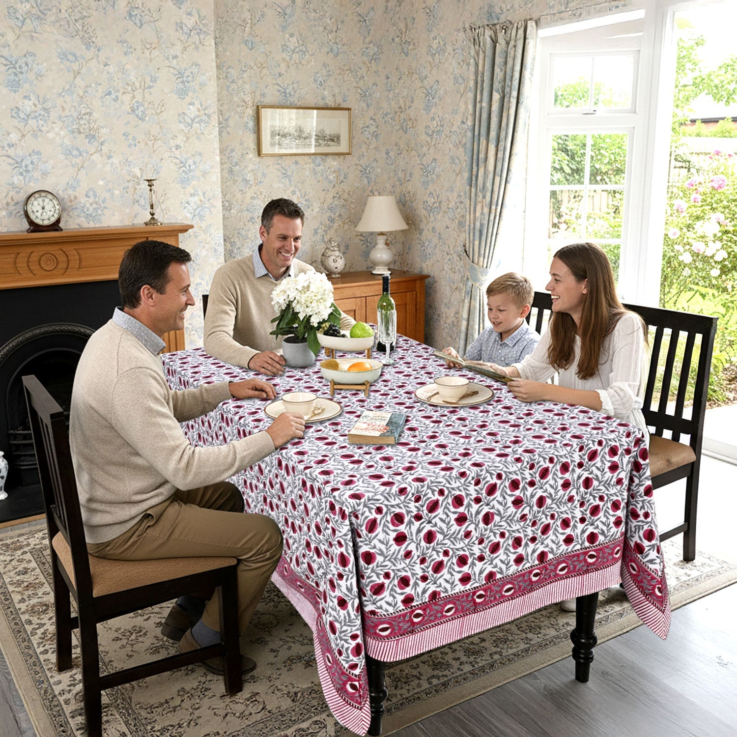 Sangria Red Rectangle Tablecloth Ridhi Block Print