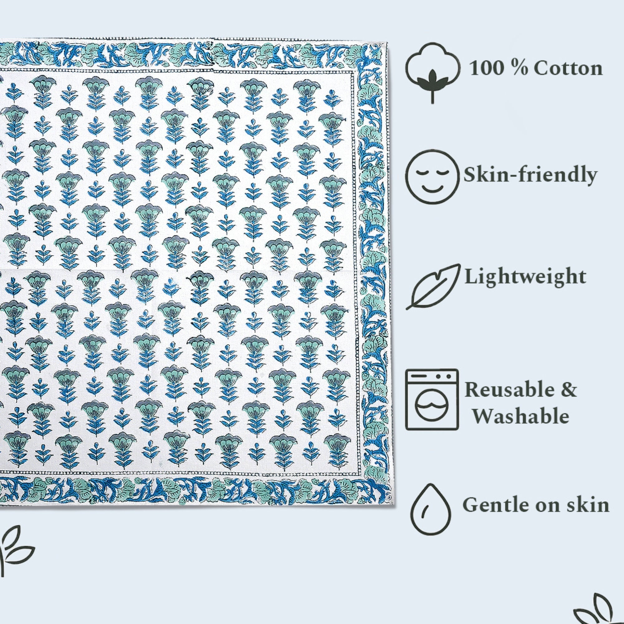 Aquamarine Blue Border Napkins Ridhi Block Print