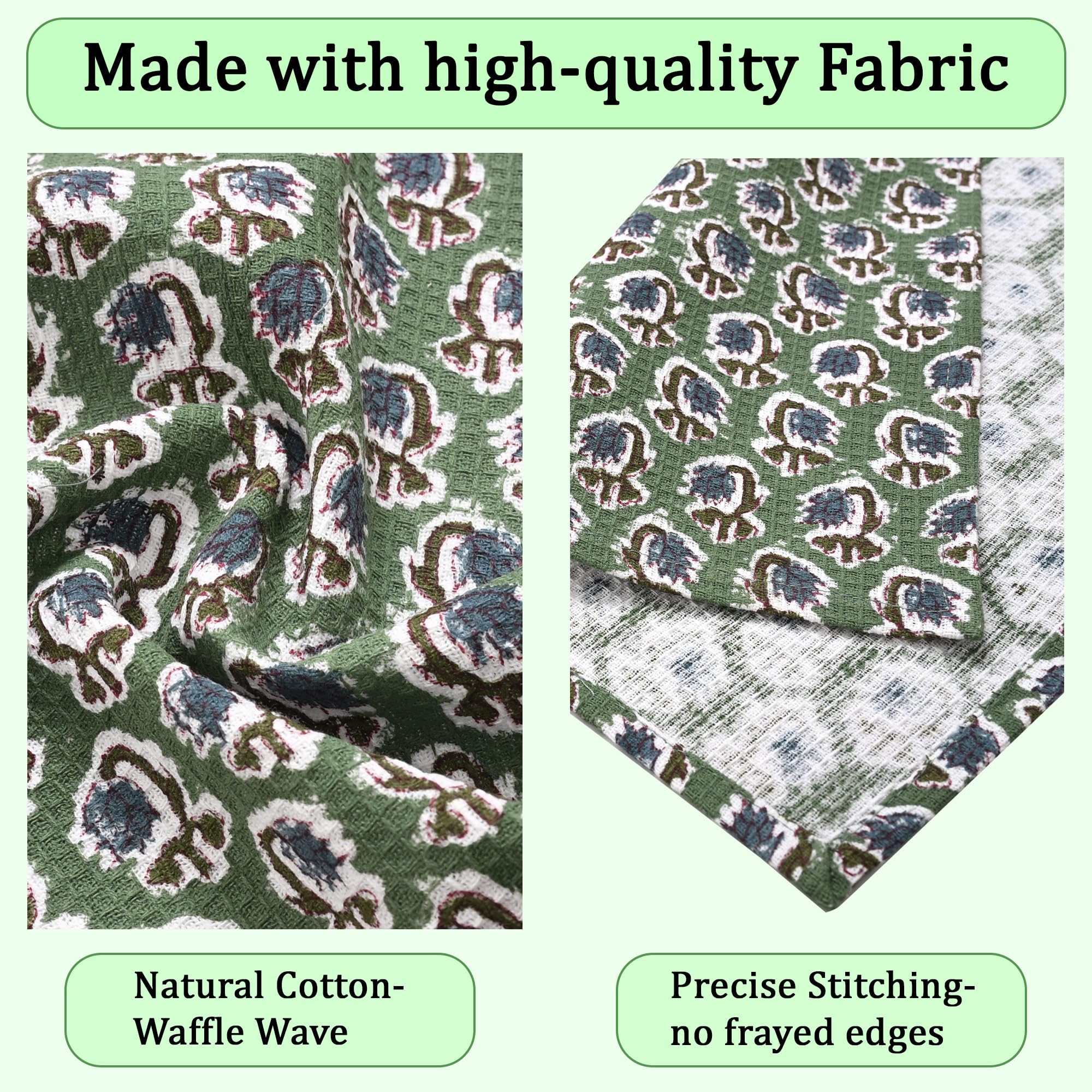 Hand Block Print Cotton Kitchen Towel - Basil Green