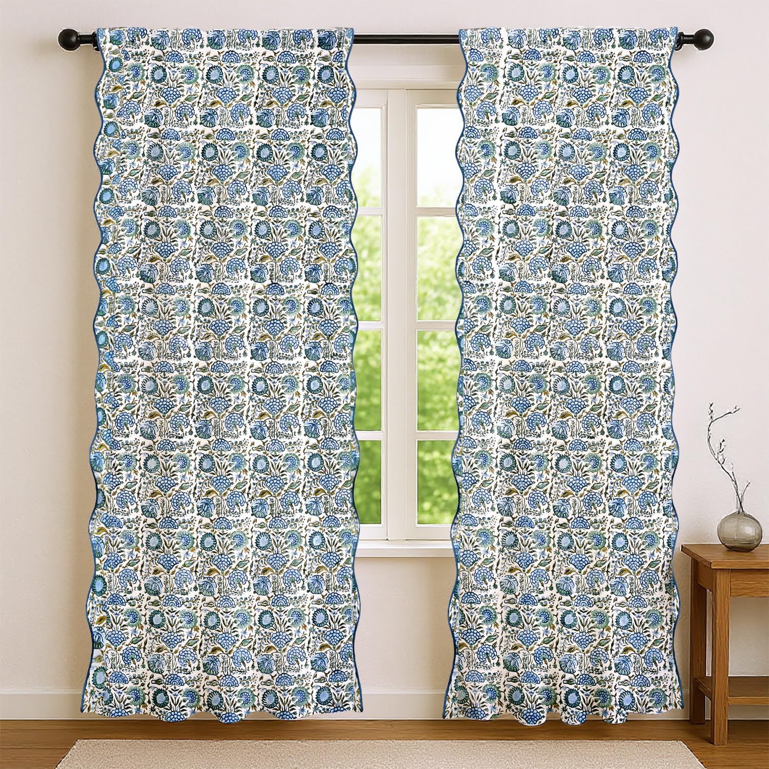 Hand Block Print Cotton Curtain - Asparagus Green