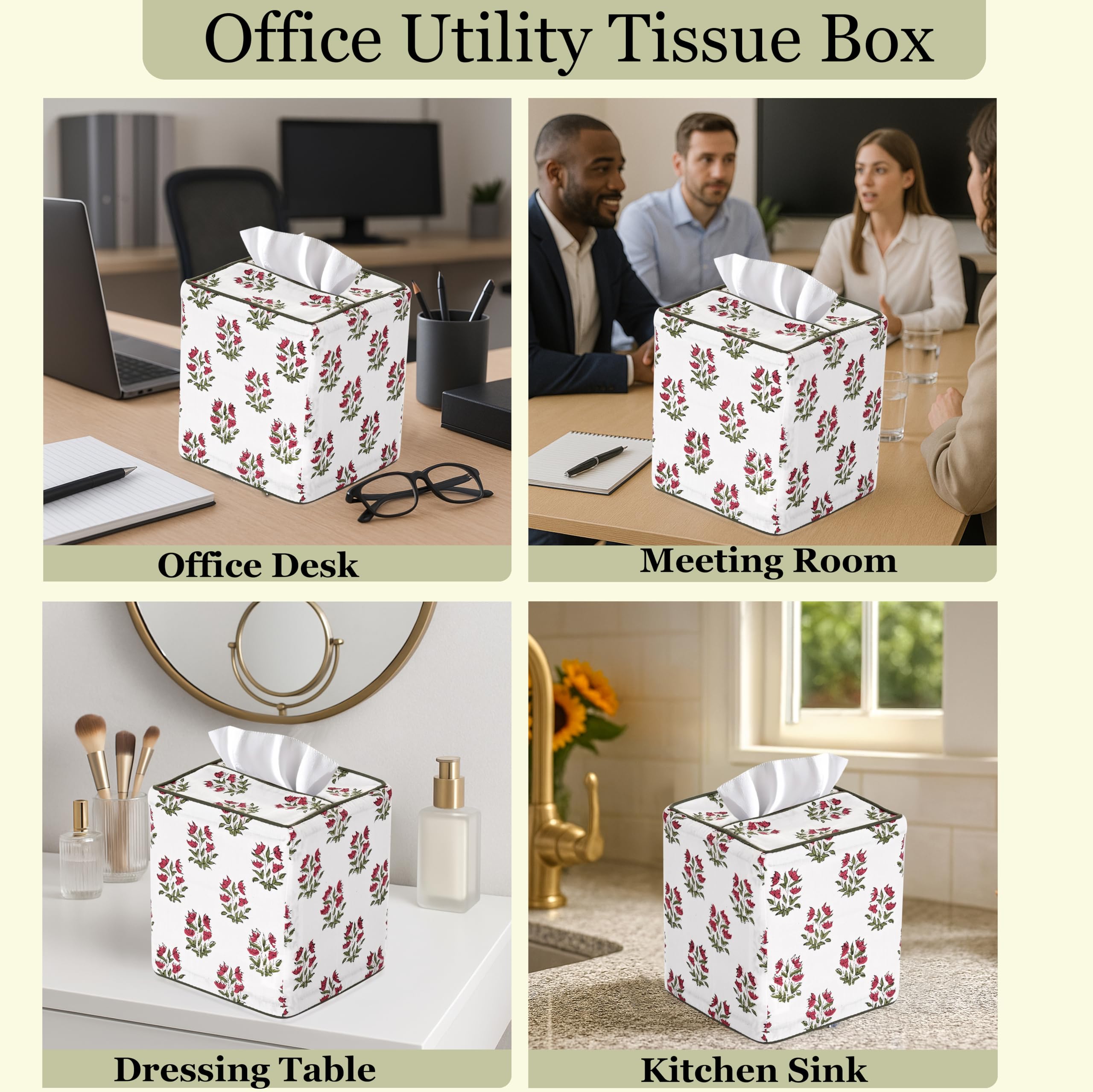 Hand Block Print Cotton Tissue Box Cover - Marmalade Red