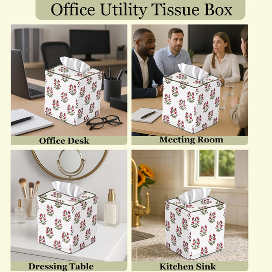 Hand Block Print Cotton Tissue Box Cover - Marmalade Red