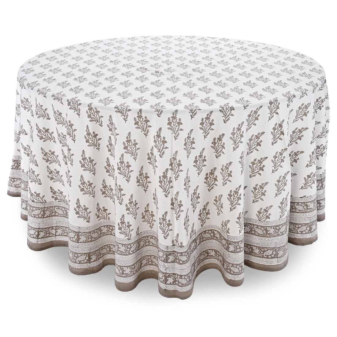 Ridhi quiet earth hand block print round cotton tablecloth