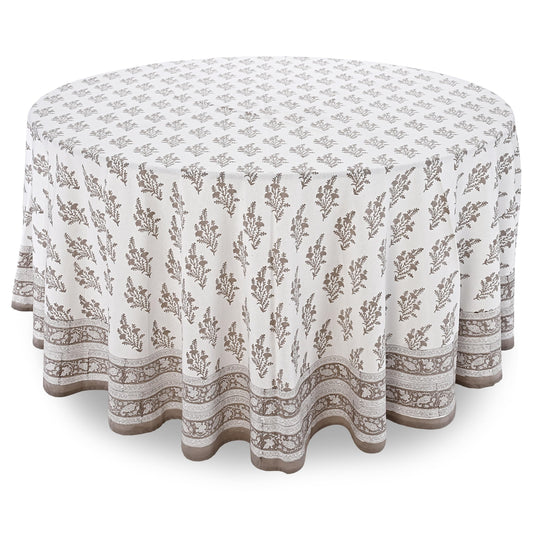 Ridhi quiet earth hand block print round cotton tablecloth