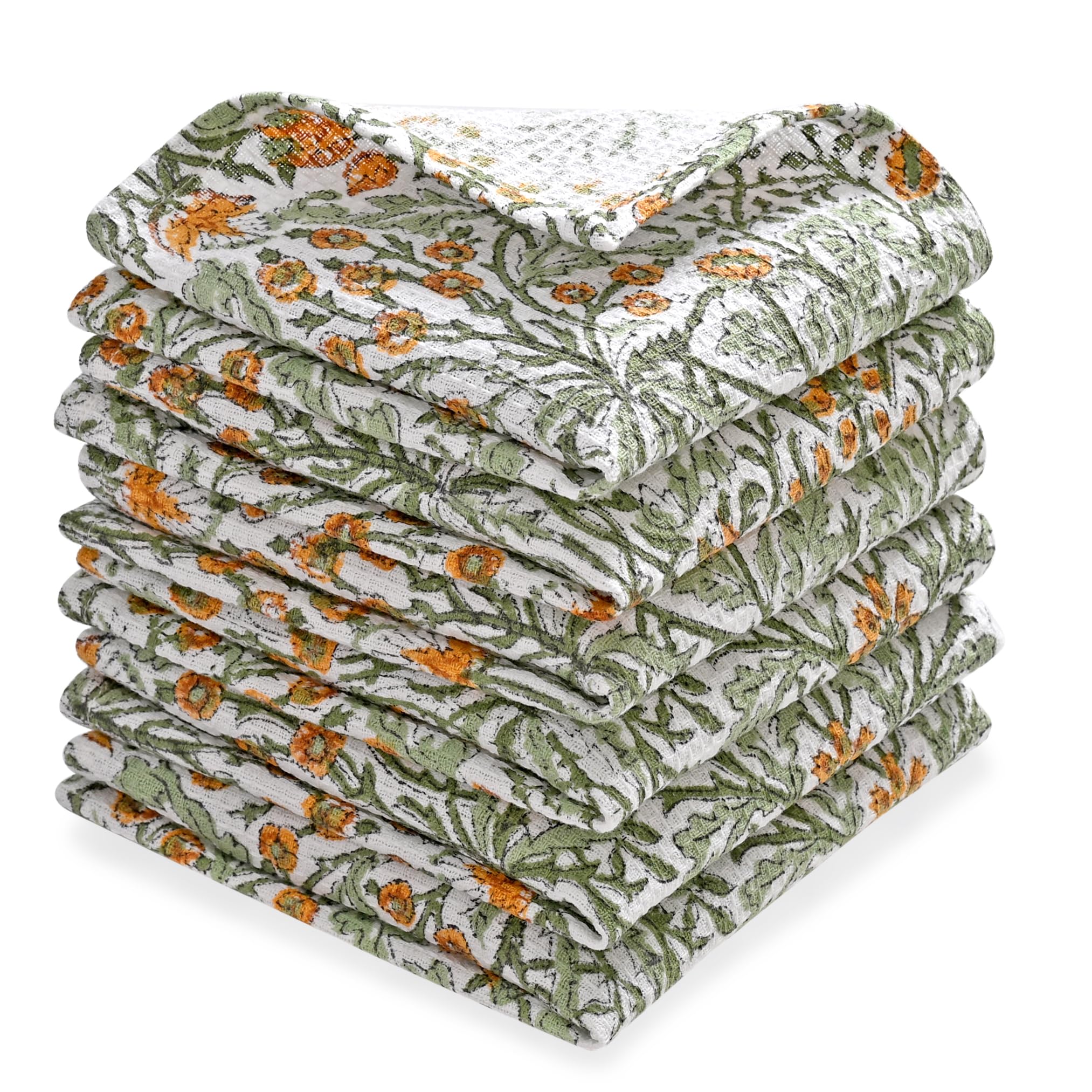 Hand Block Print Cotton Kitchen Towel - Goldenrod Yellow