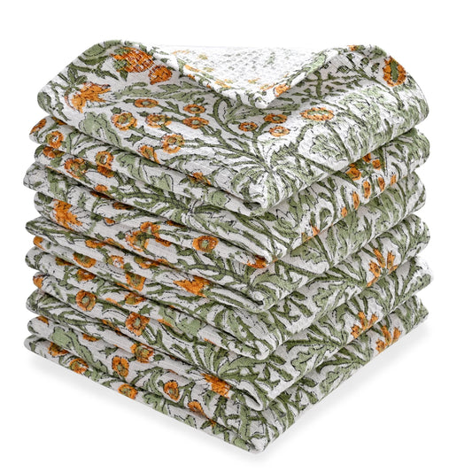 Hand Block Print Cotton Kitchen Towel - Goldenrod Yellow