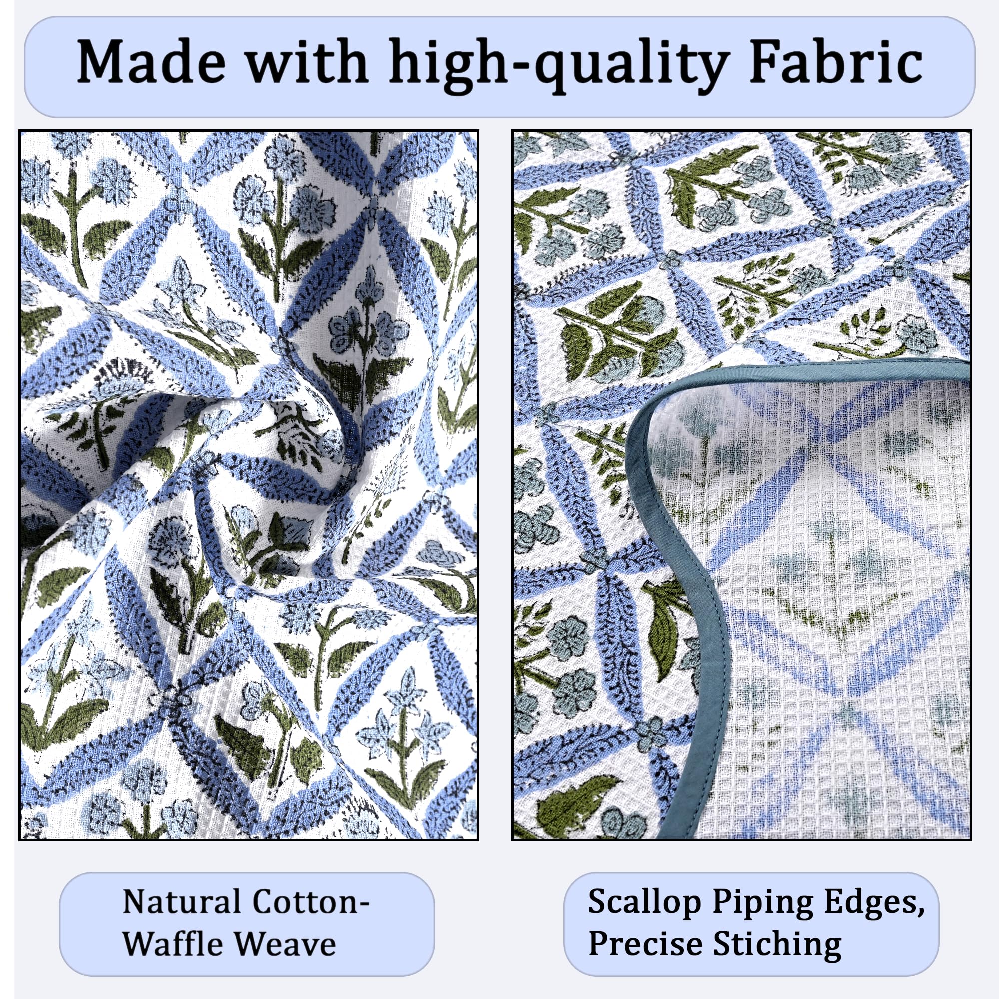 Hand Block Print Cotton Kitchen Towel - Light Steel Blue