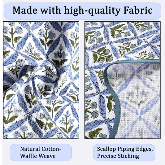 Hand Block Print Cotton Kitchen Towel - Light Steel Blue