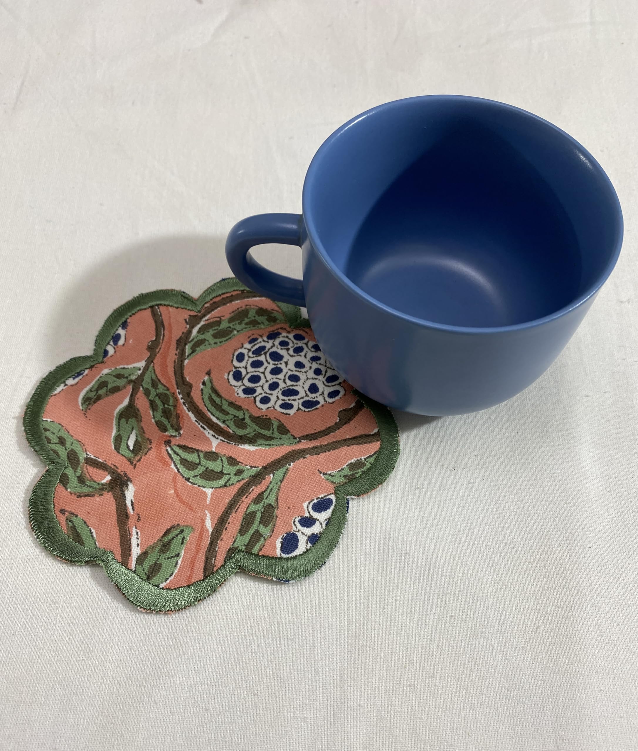 Hand Block Print Cotton Drink Coaster - Dark Salmon Pink