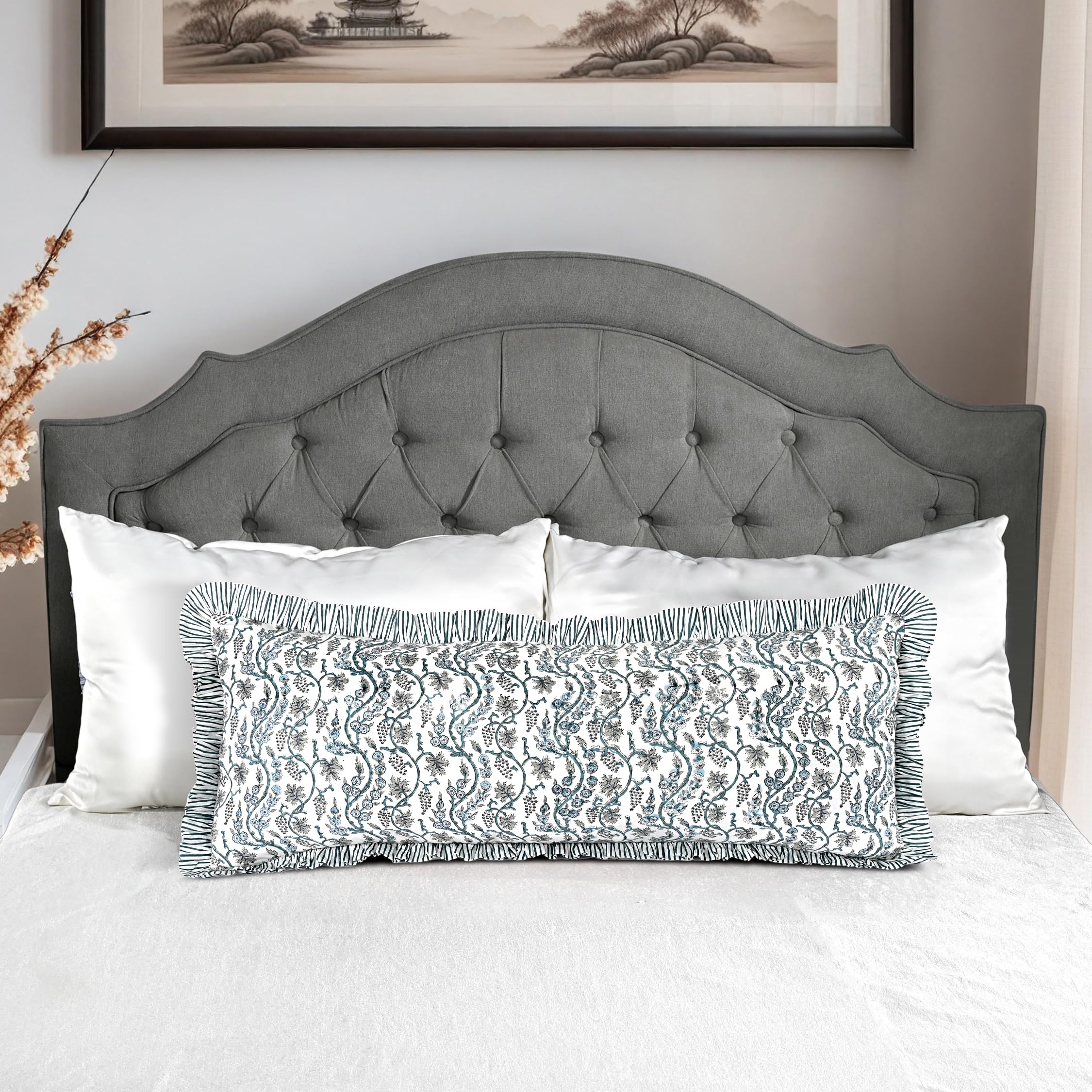 Hand Block Print Cotton Throw Pillow Cover - Baby Blue Eyes