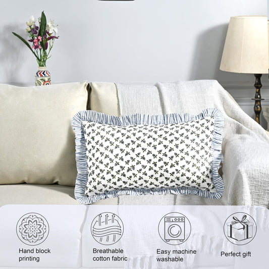 Hand Block Print Cotton Throw Pillow Cover - Baby Blossoms