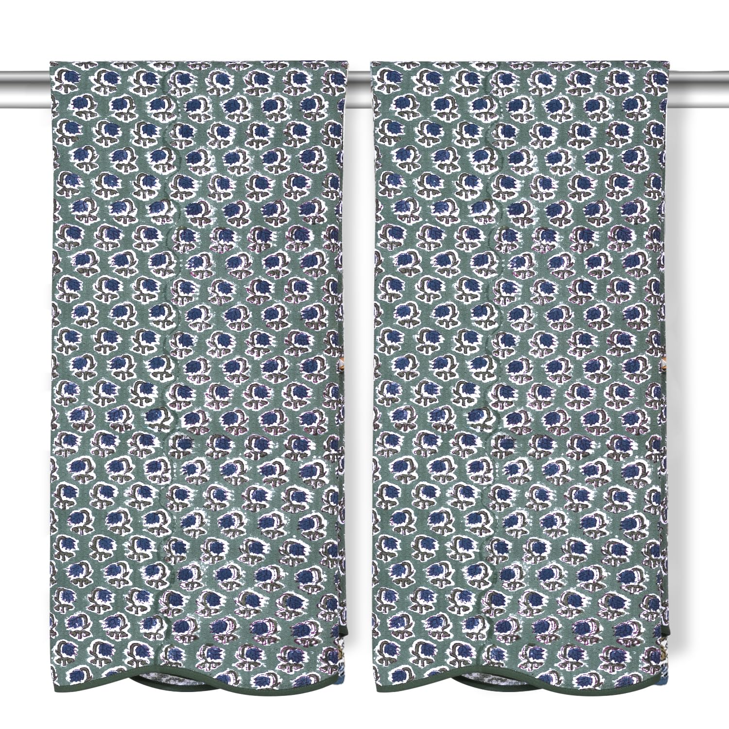 Hand Block Print Cotton Kitchen Towel - Basil Green