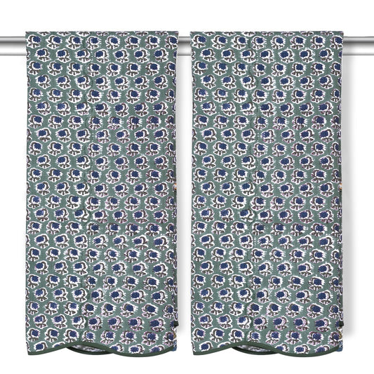 Hand Block Print Cotton Kitchen Towel - Basil Green