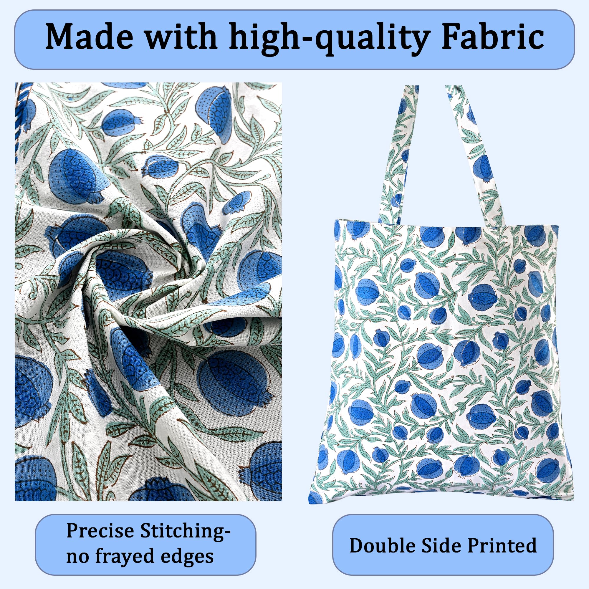 Hand Block Print Cotton Tote Bag - Queen Blue