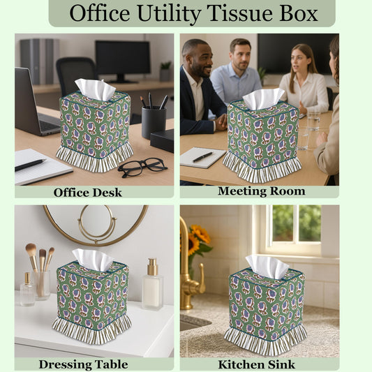 Hand Block Print Cotton Tissue Box Cover - Basil Green