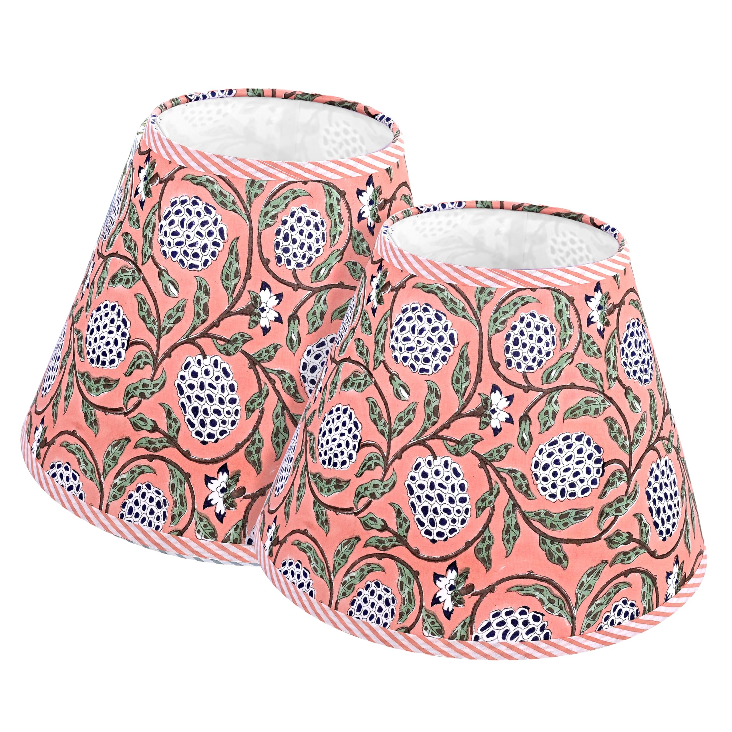 Hand Block Print Cotton Lampshade - Dark Salmon Pink