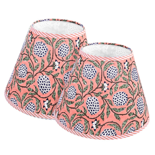 Hand Block Print Cotton Lampshade - Dark Salmon Pink