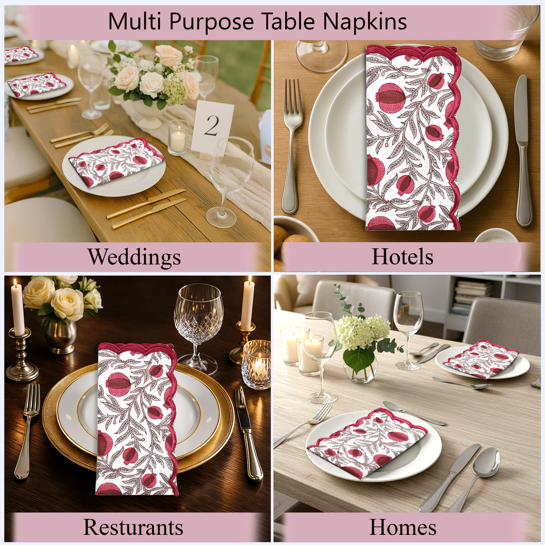 Hand Block Print Cotton Cloth Napkin - Sangria Red