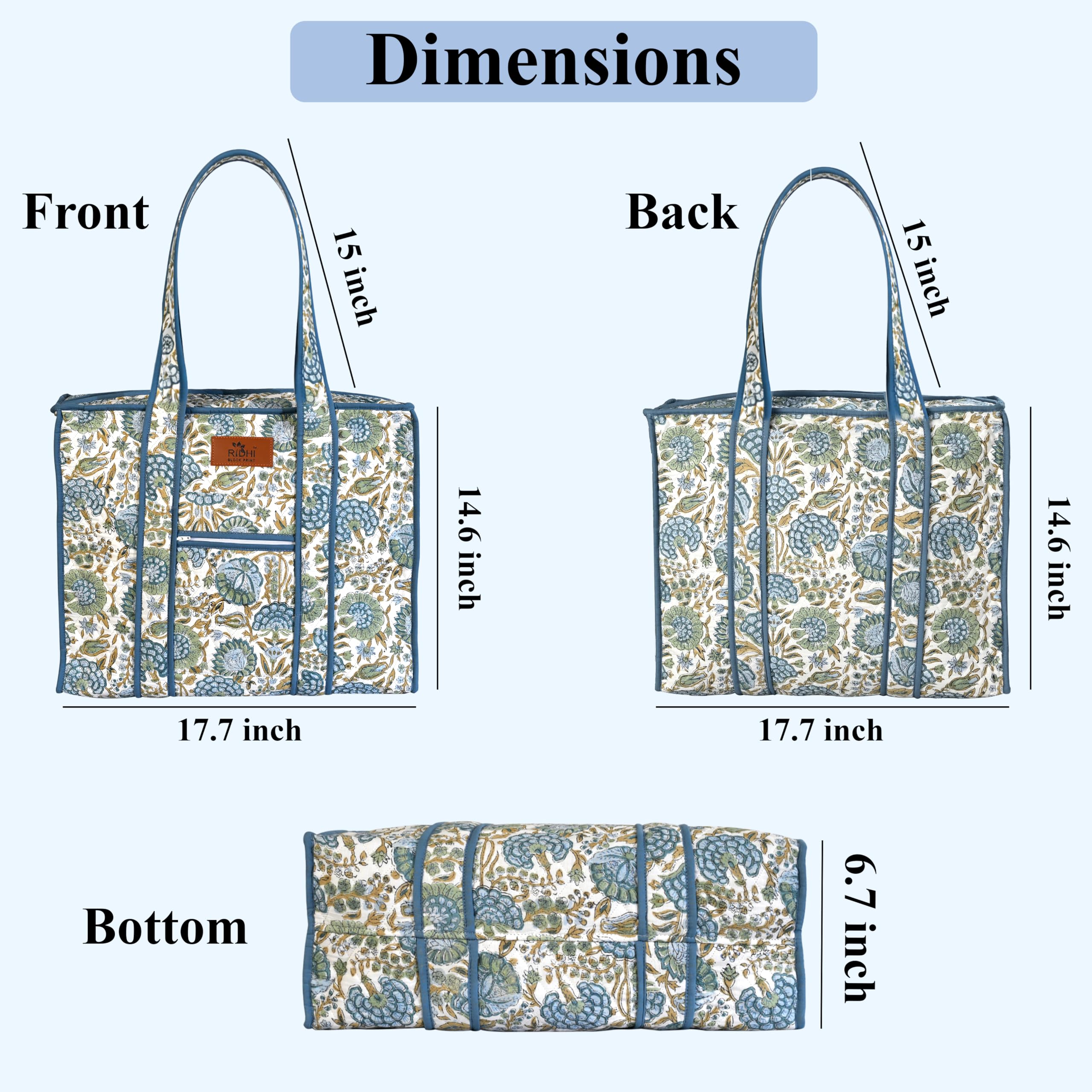 Hand Block Print Cotton Handbag - Asparagus Green