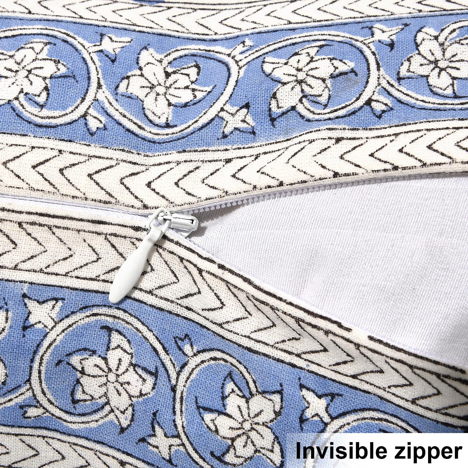 Hand Block Print Cotton Throw Pillow Cover - Light Steel Blue