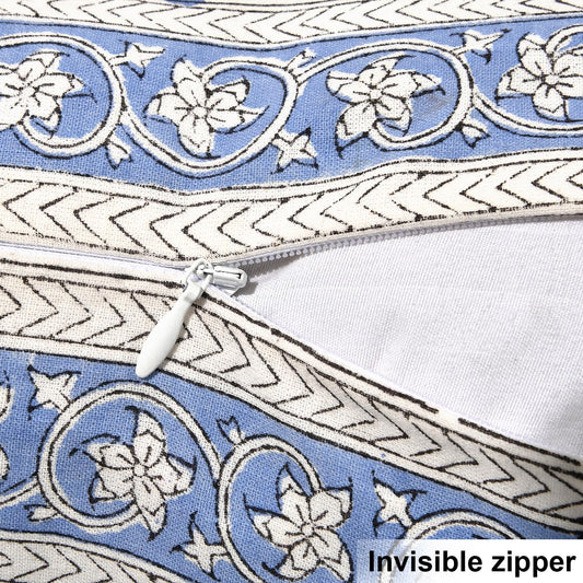 Hand Block Print Cotton Throw Pillow Cover - Light Steel Blue