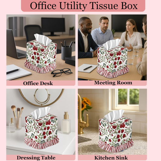 Hand Block Print Cotton Tissue Box Cover - Red Garnet