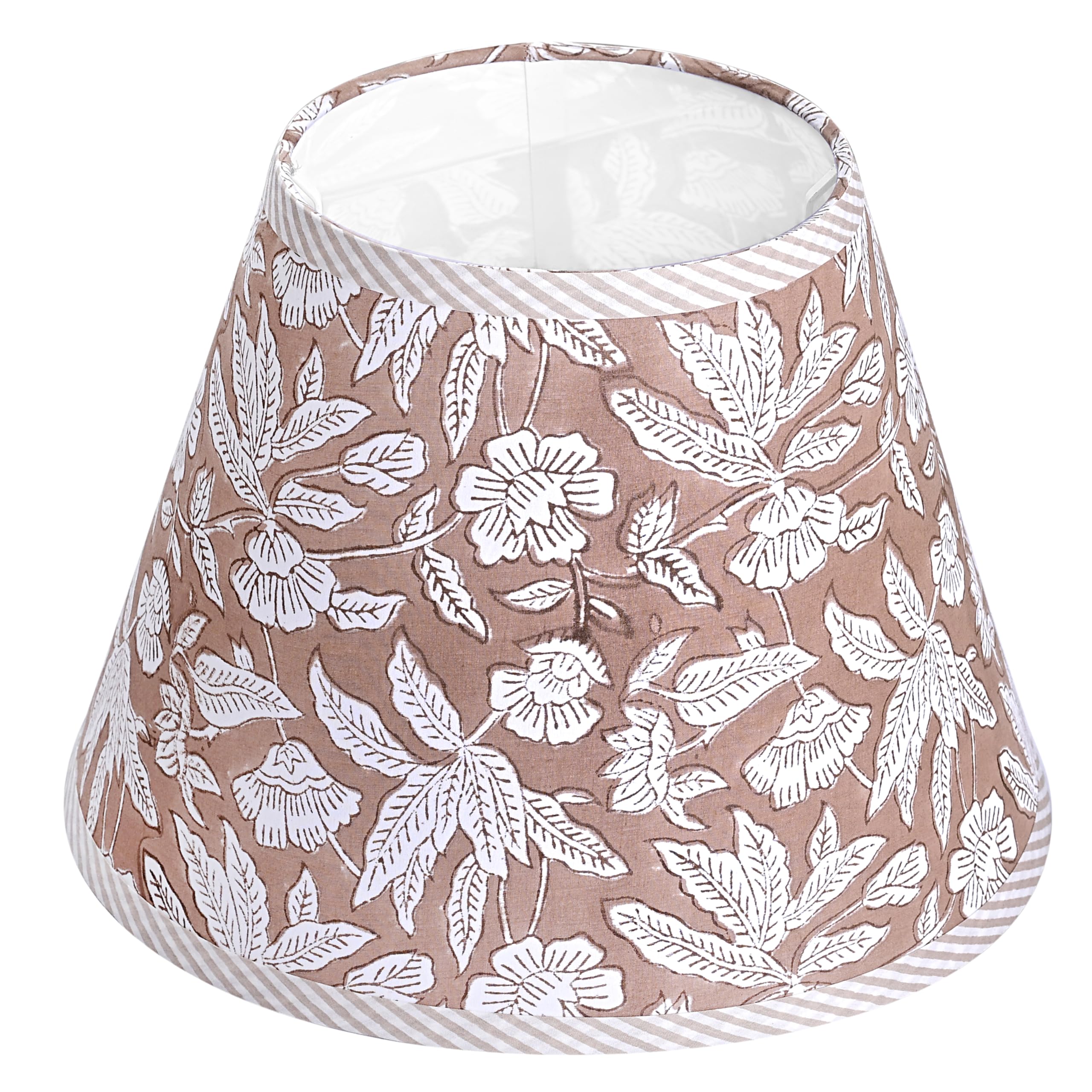 Hand Block Print Cotton Lampshade - Oak Brown