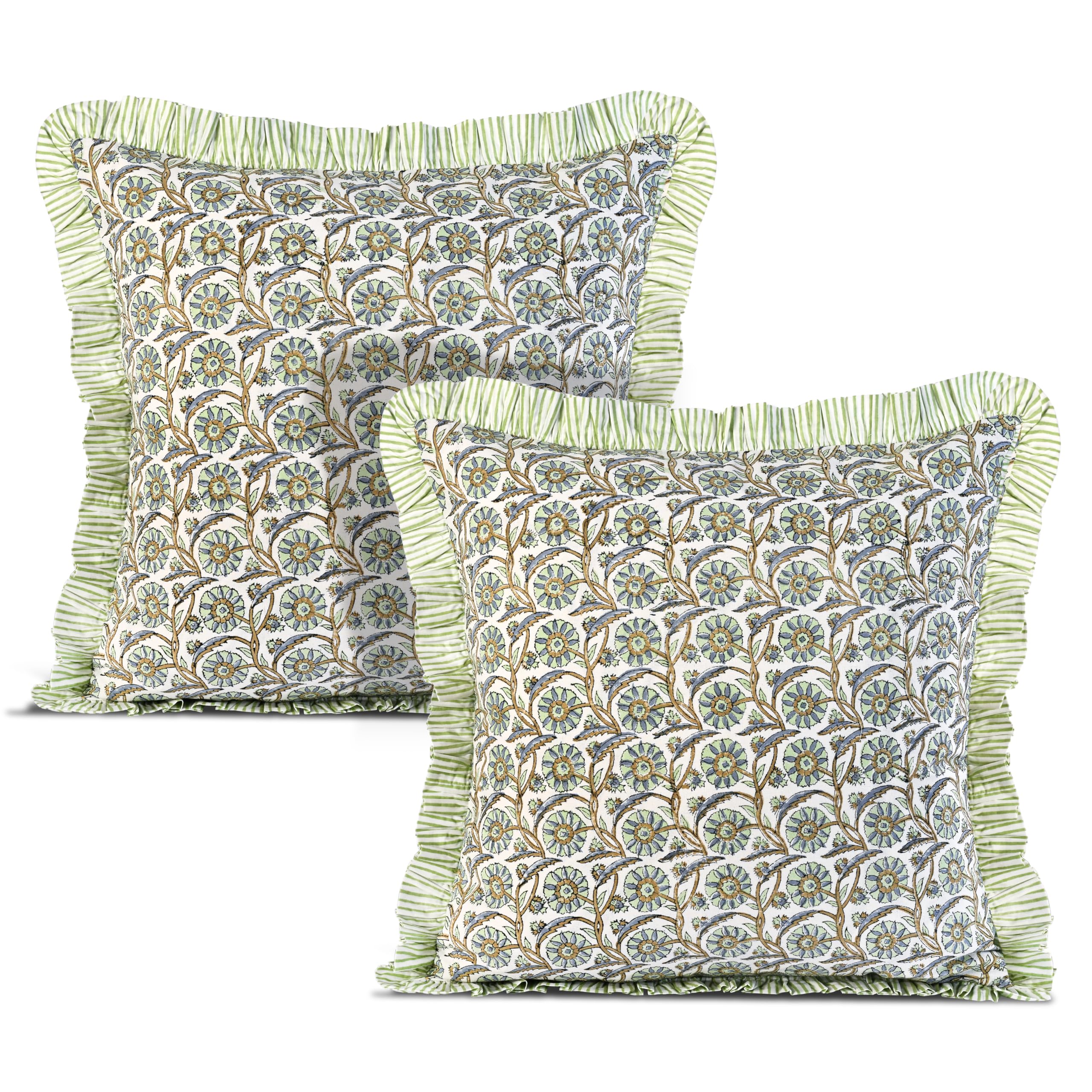 Hand Block Print Cotton Throw Pillow Cover - Bloom Bubbles