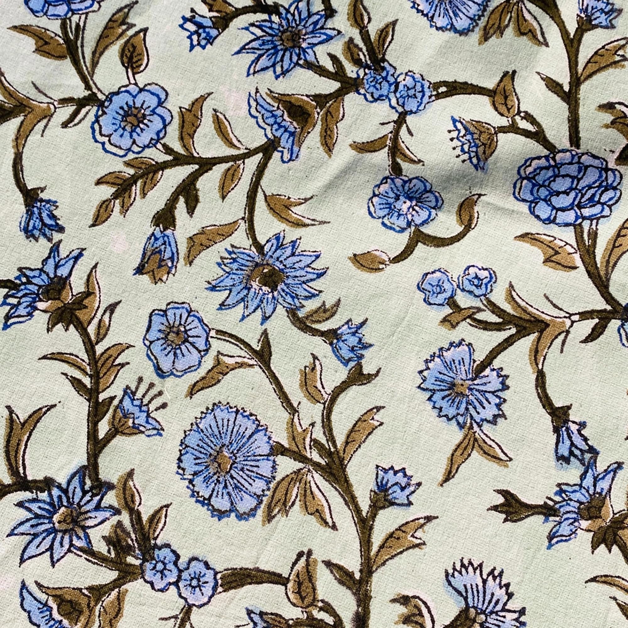 Hand Block Print Cotton Tablecloth - Laurel & Army Green