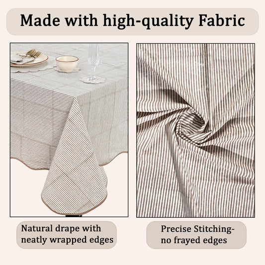 Hand Block Print Cotton Tablecloth - Oatmeal Brown Stripe
