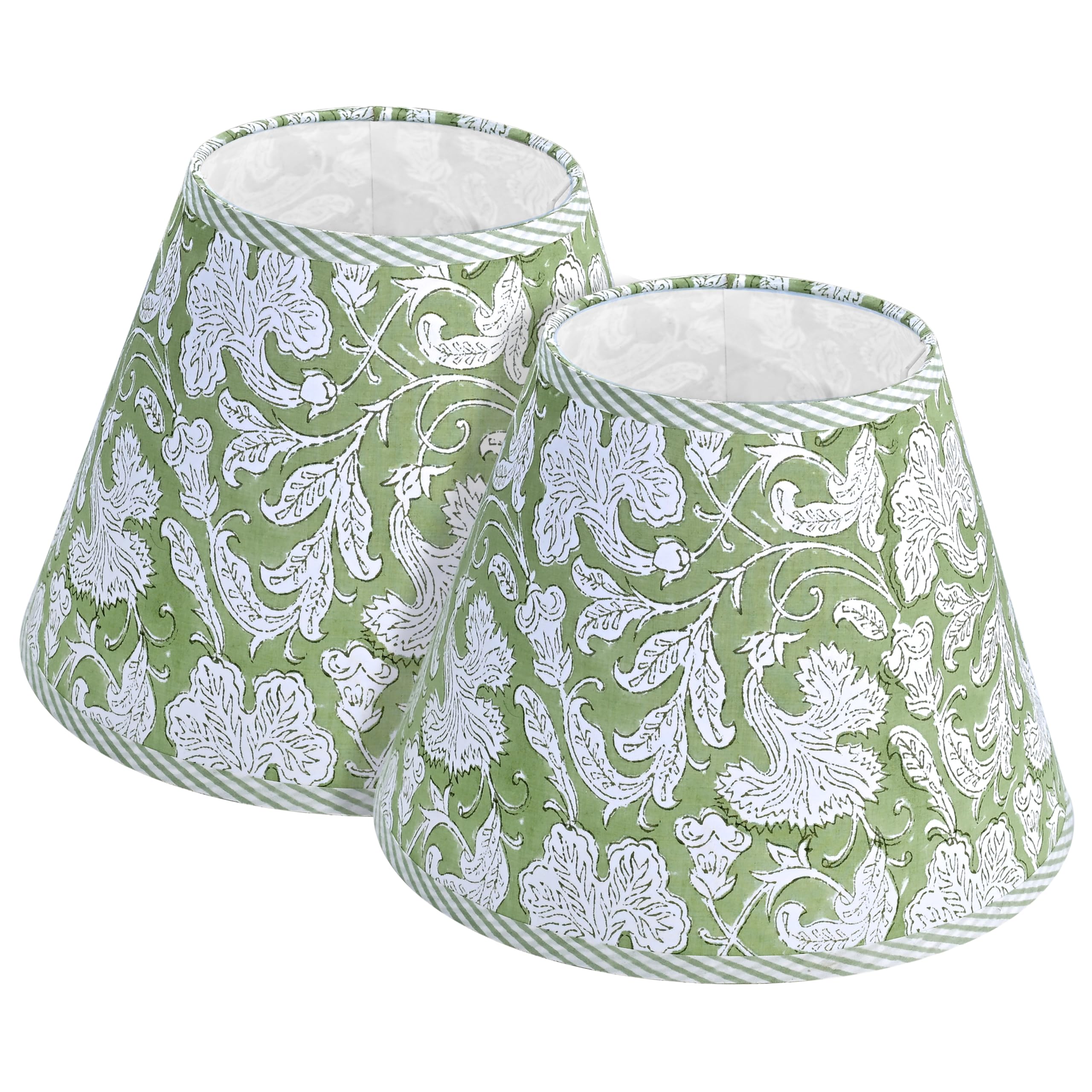Hand Block Print Cotton Lampshade - Sage Green