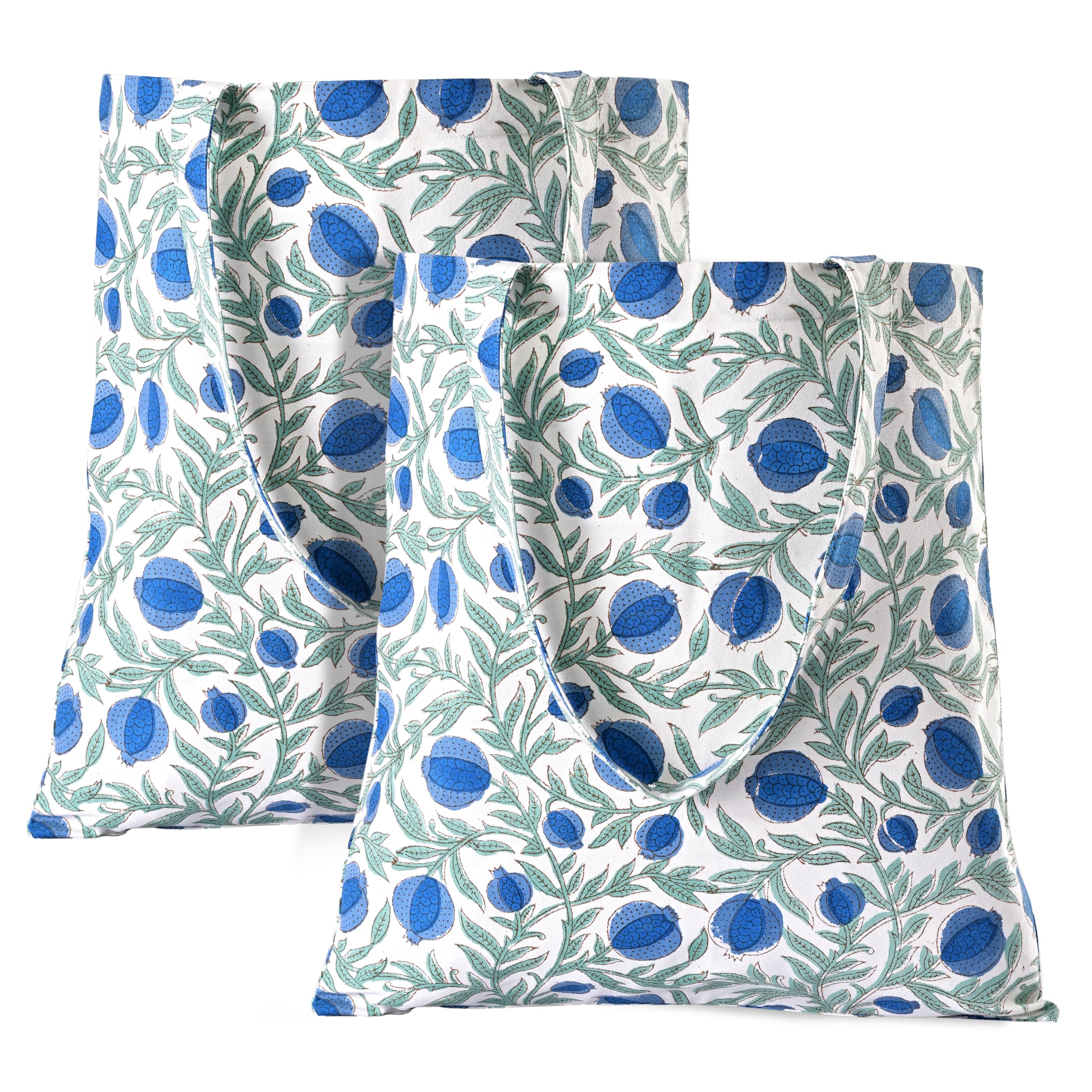 Hand Block Print Cotton Tote Bag - Queen Blue