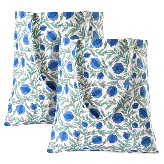 Hand Block Print Cotton Tote Bag - Queen Blue