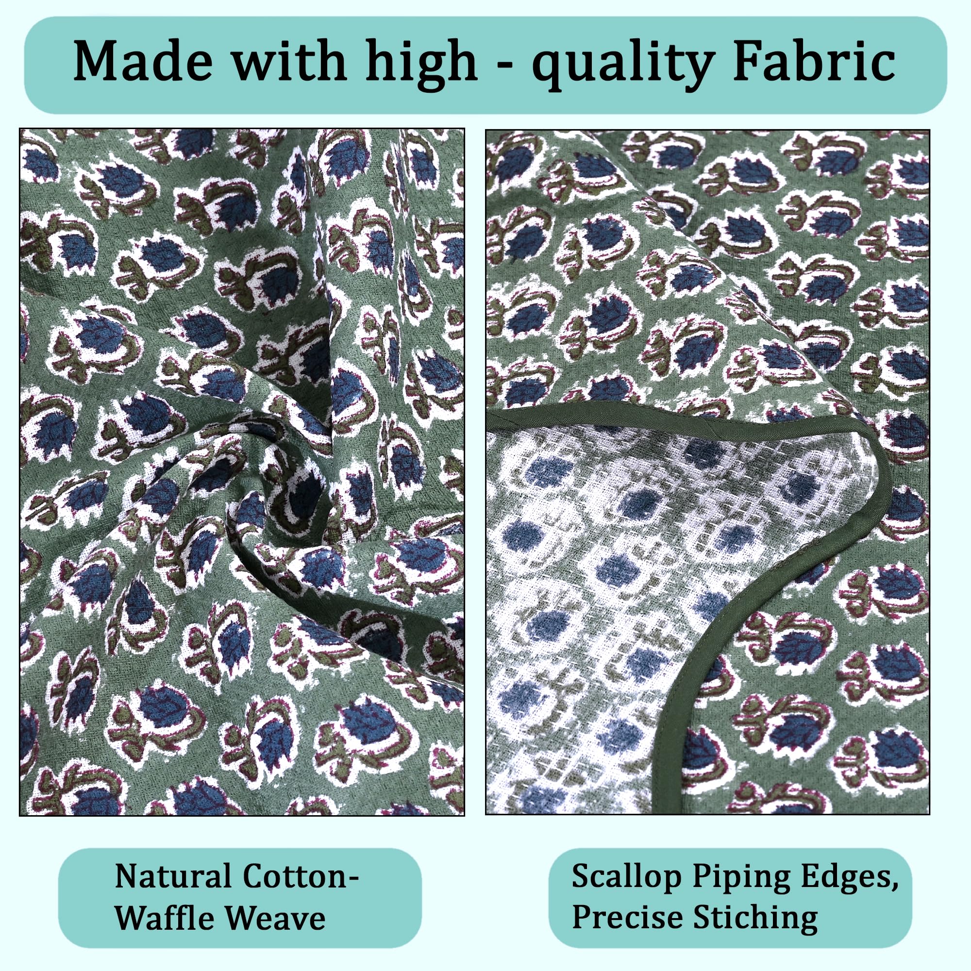 Hand Block Print Cotton Kitchen Towel - Basil Green