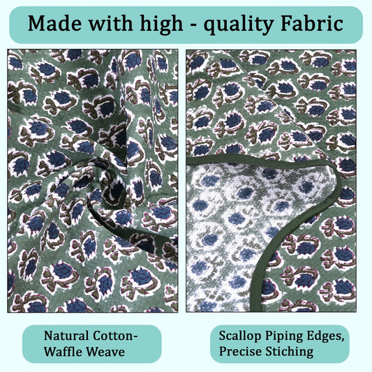 Hand Block Print Cotton Kitchen Towel - Basil Green
