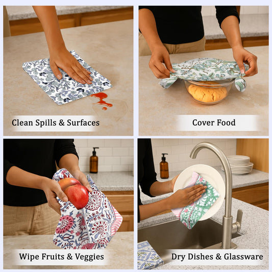 Hand Block Print Cotton Kitchen Towel - Assorted