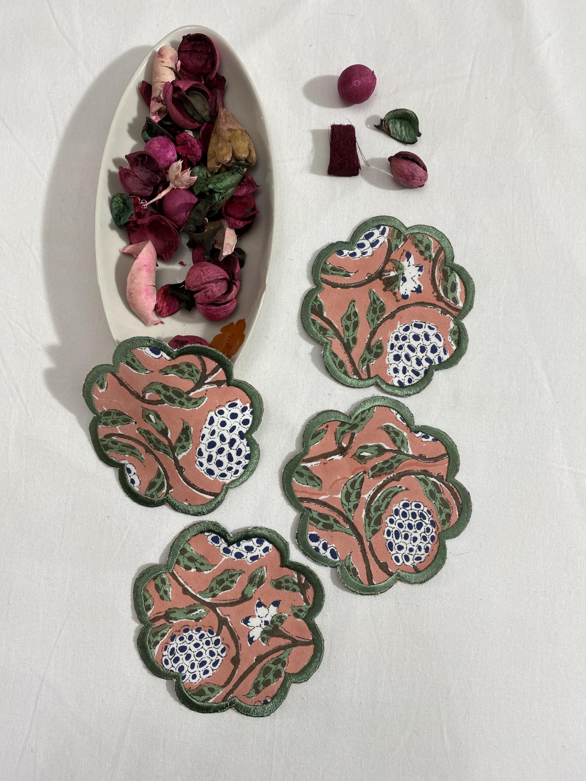 Hand Block Print Cotton Drink Coaster - Dark Salmon Pink