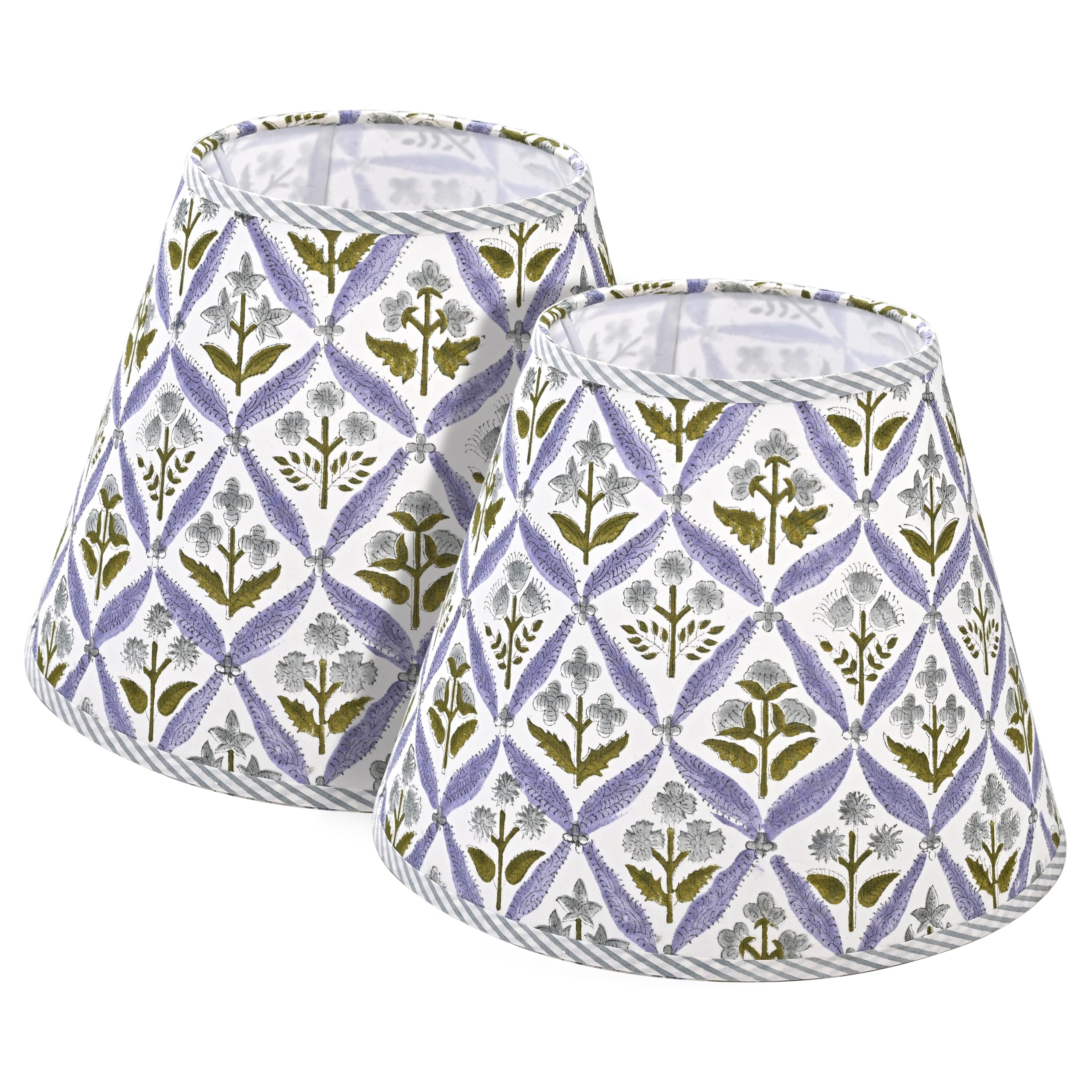 Hand Block Print Cotton Lampshade - Light Steel Blue
