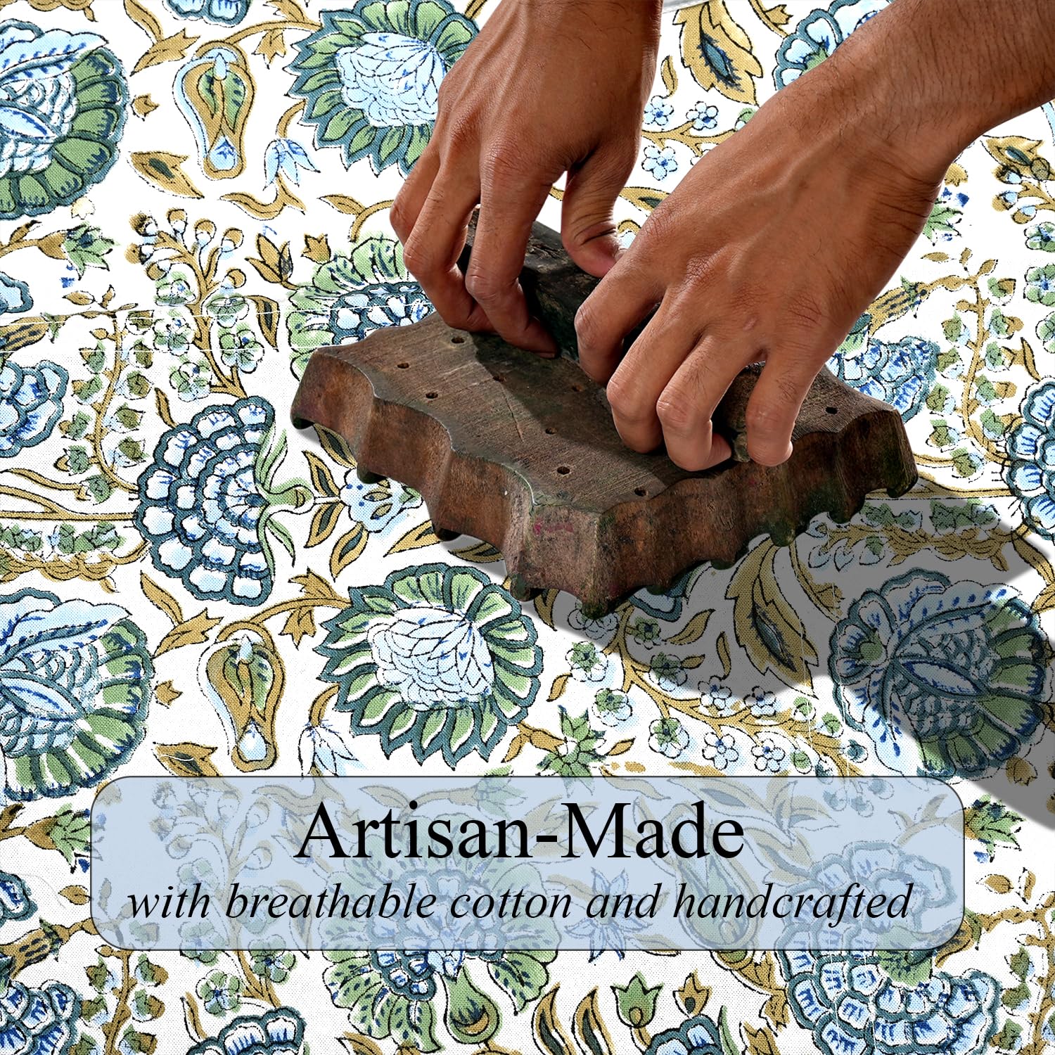Hand Block Print Cotton Kitchen Apron - Asparagus Green