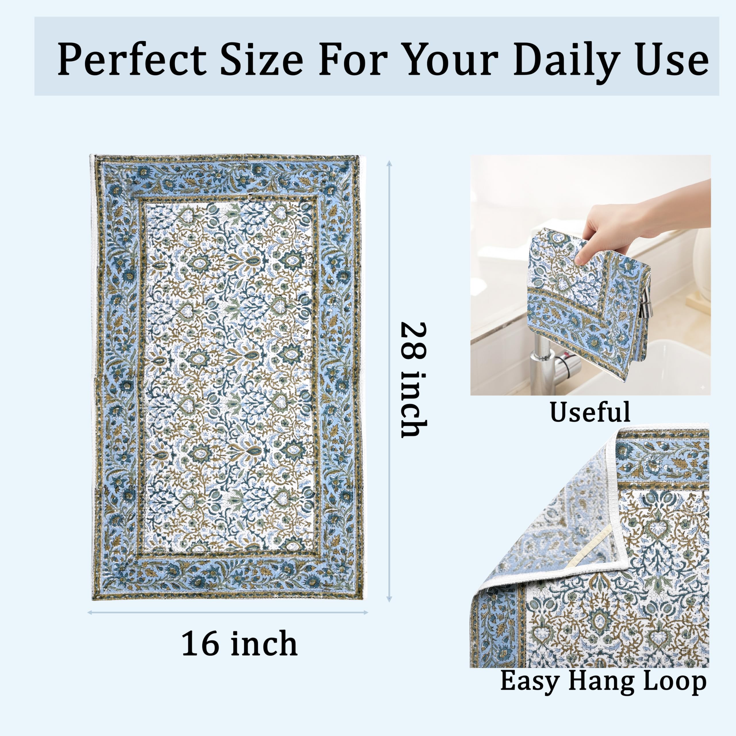 Hand Block Print Cotton Kitchen Towel - Indigo Blue