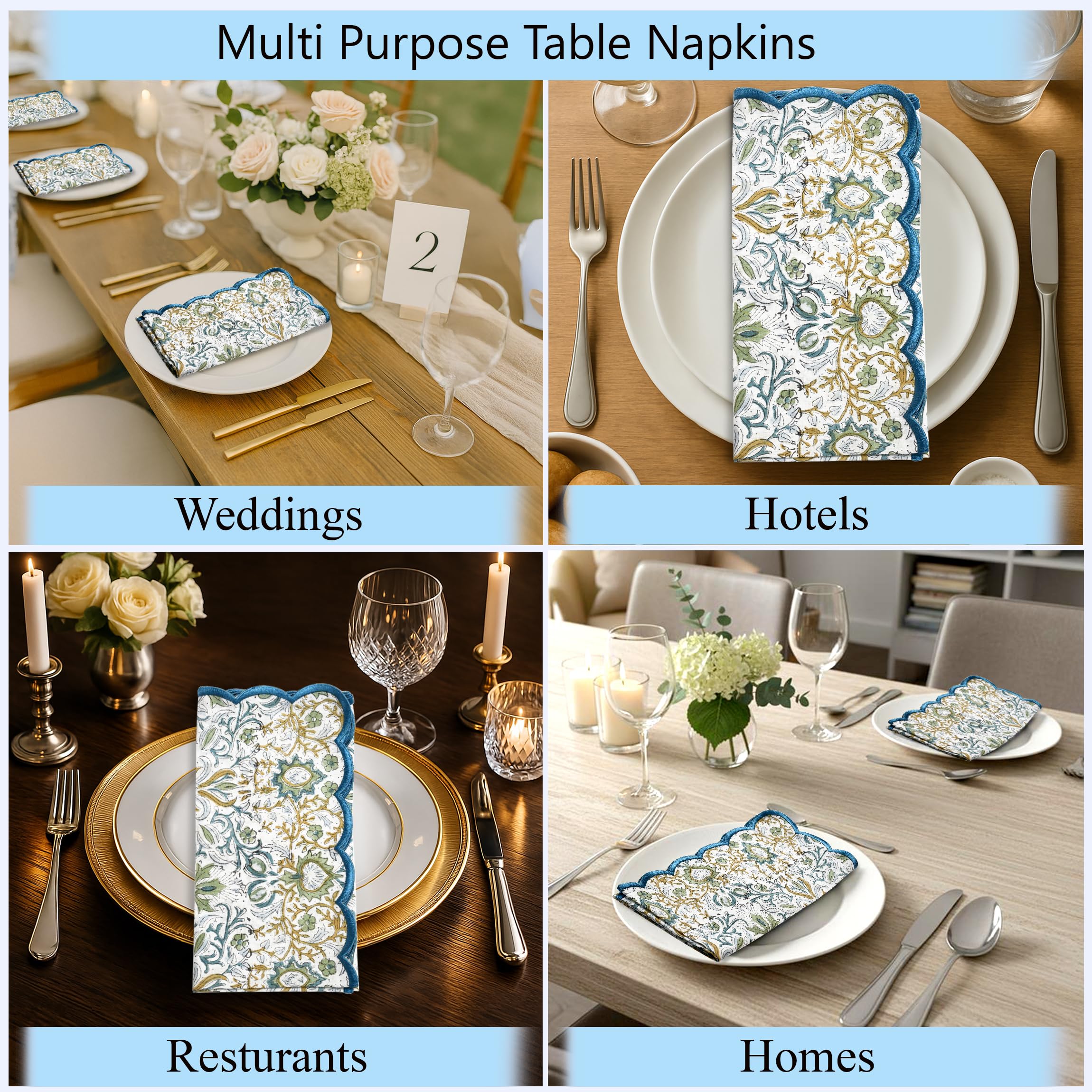 Hand Block Print Cotton Cloth Napkin - Indigo Floral